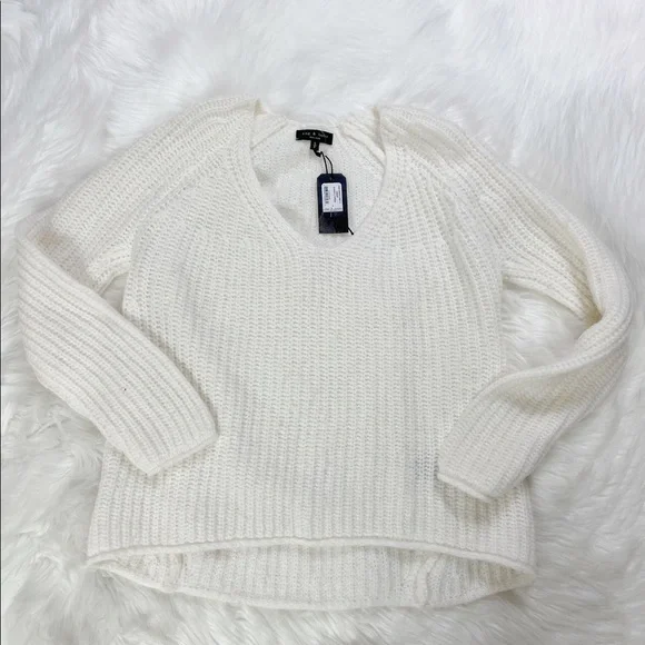 RAG & BONE Joseph Wool Blend V Neck White Sweater - Picture 7 of 7